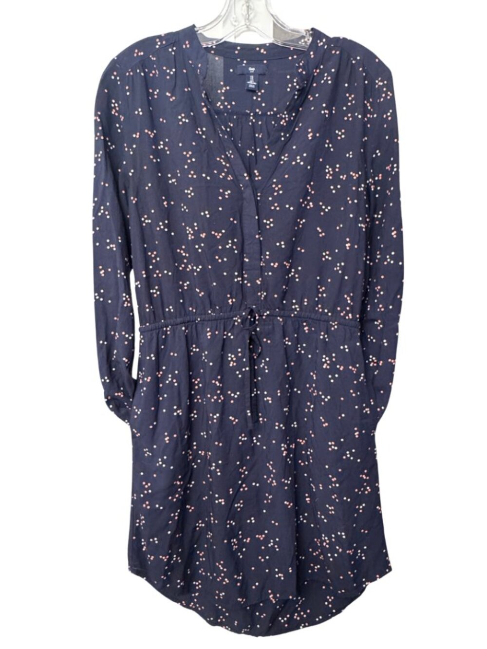 ✨Cute Gap Navy Polka Dot Tie Waist Summer Dress Long Sleeve Small Knee Length
